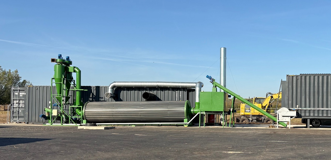 Realized mobile containerized industrial pyrolysis and biochar production system